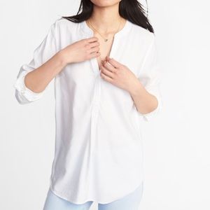 NWT Clean white Split Neck Blouse Long Sleeve